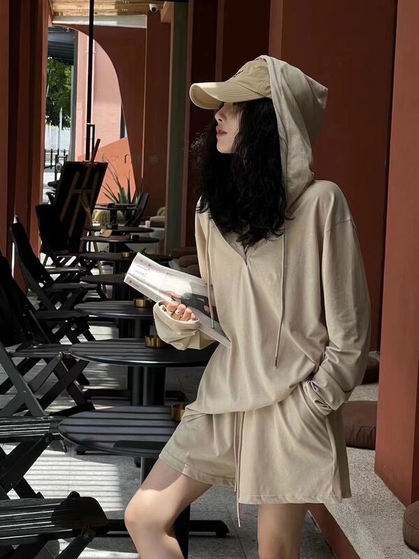 [w+] hooded sunscreen T-shirt + casual shorts suit (only suit) 6017\wtt