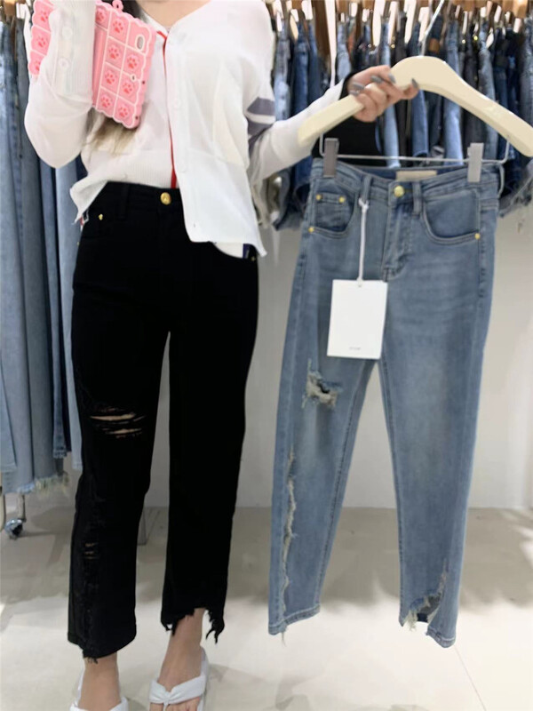 [o not 1] street fashion cut hole design cropped jeans n073\lsw
