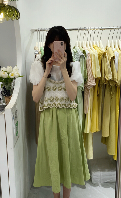 Live 107! [teem ing] ins design shirt + Crochet suspender + slim skirt suit 22t377\hjy