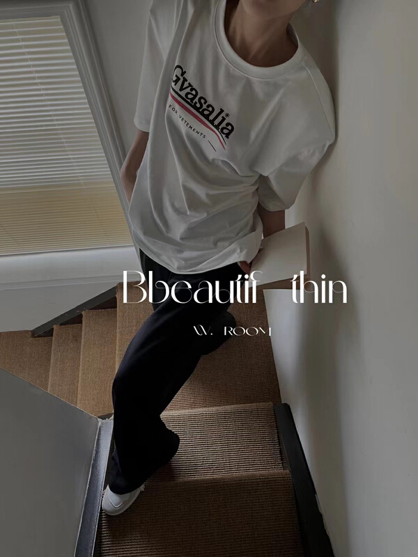 Casual shoulder pad lettered short sleeve T-shirt 1472\zxl