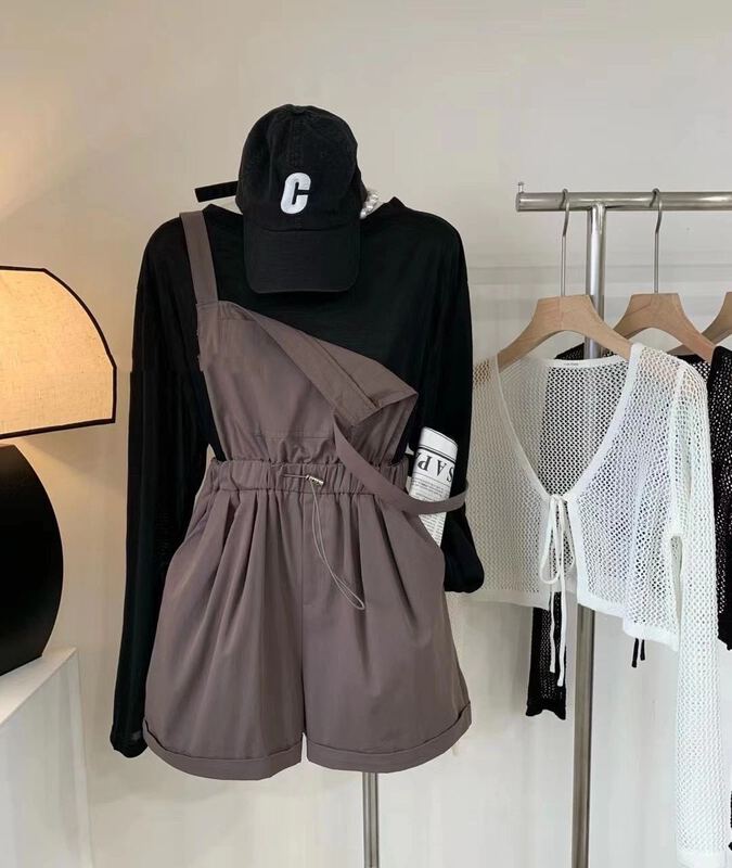 [Duomi] round neck loose sunscreen shirt + drawcord design suspender suit 9998\zxl