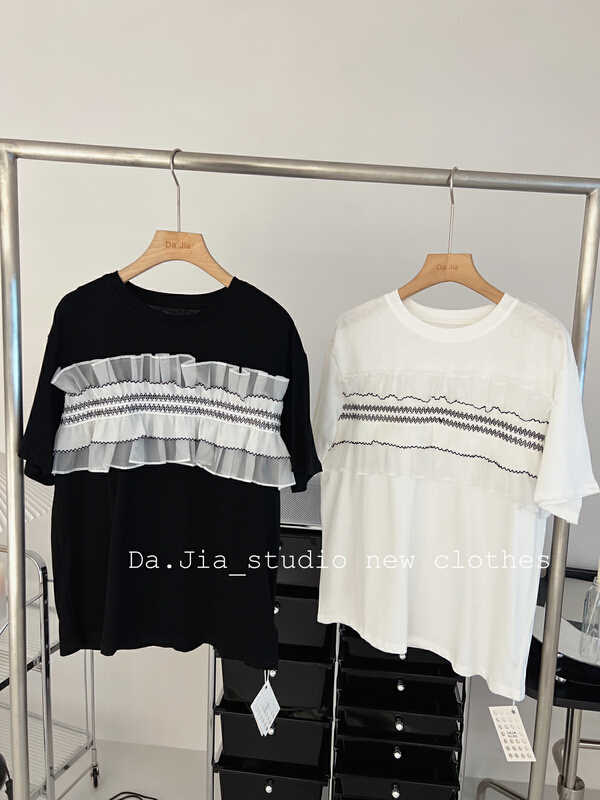 [Dajia] new fashion Korean mesh splicing short sleeve T-shirt 22506\zxx
