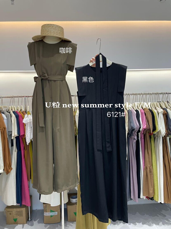 [u-grain] sleeveless high-grade belt waist rope and waist closing Jumpsuit 6121\hbx