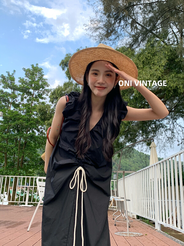 [onivinage oni] drawstring pleated U-neck dress vw224n5618\cqw