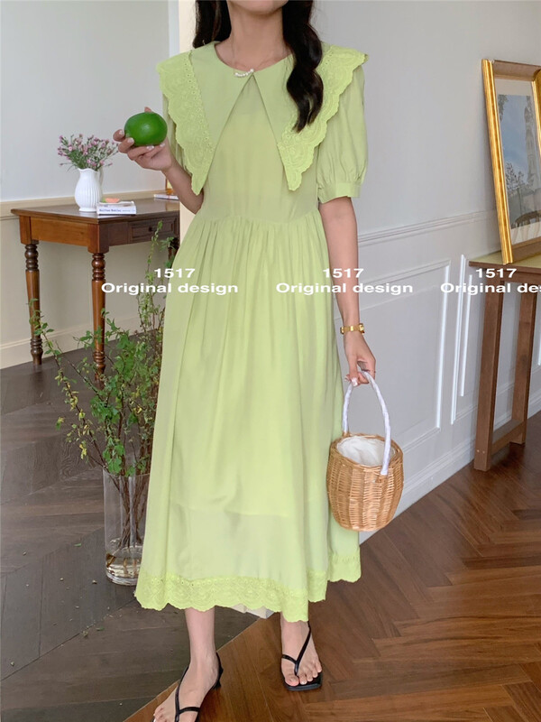 [1517] large lapel lace dress 7167\zjy