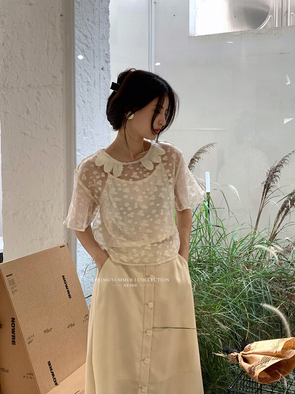 [neihe] small fresh round neck shirt + versatile vest suit 11516\zxx