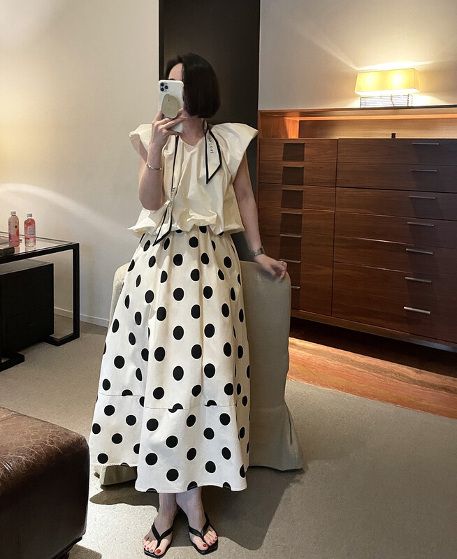 【 cottoncandy 】 versatile age reducing elastic high waist dotted skirt 22s396\xj