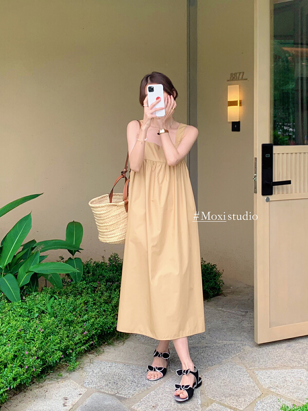 [Moxi] casual simple clean color aging vest long dress 56579 × XJ