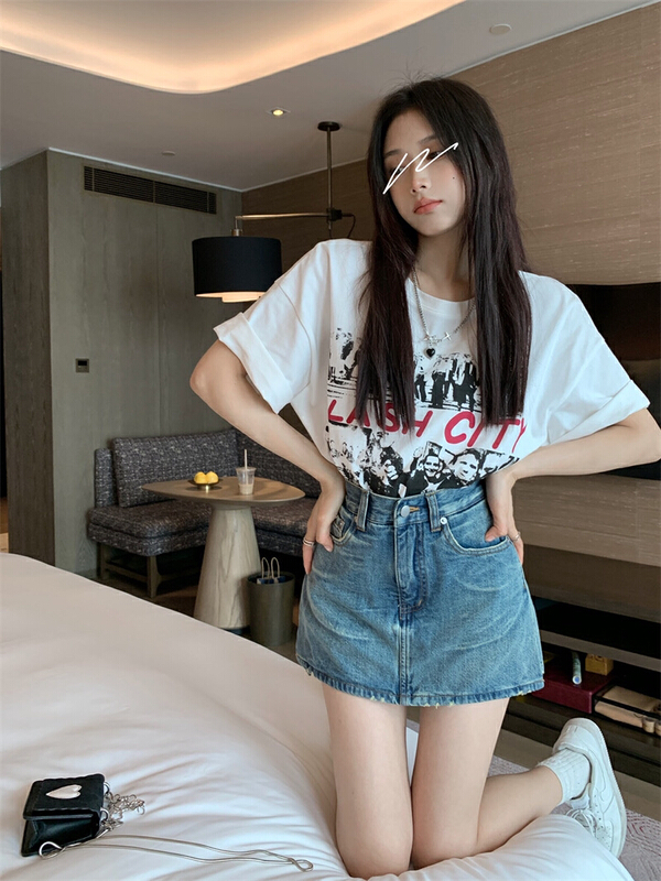 [ten.] Korean retro irregular slit denim skirt 36828\wpl