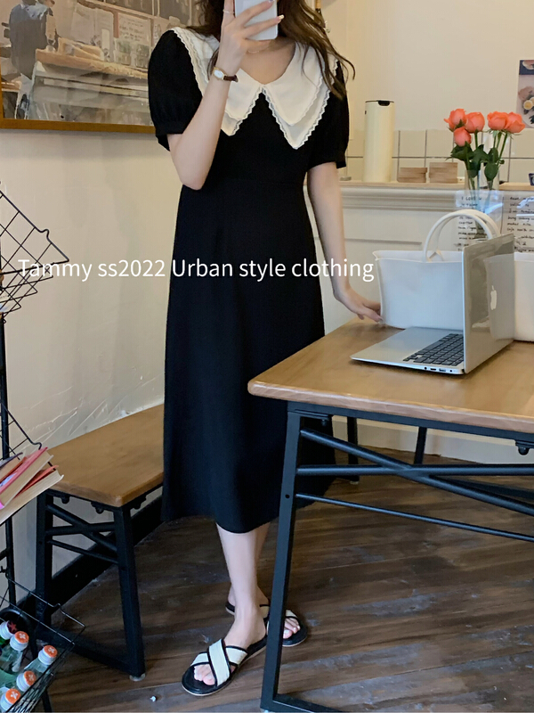 [Tammy] Korean double layer doll neck waist dress 71668\l