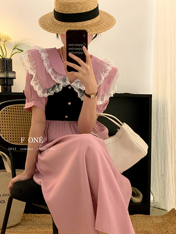 [f one] retro sweet double layer Lapel knit stitched dress 66200\wpl