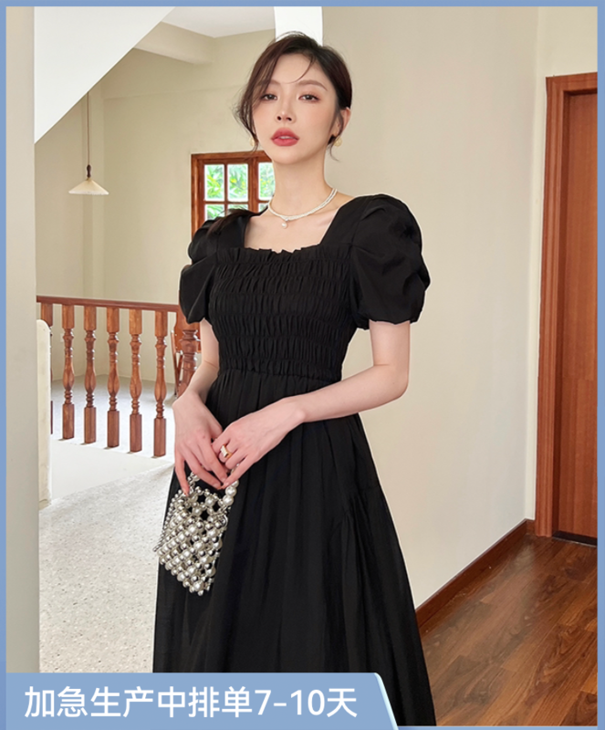 [Hanna including that] French elegant bubble sleeve slim waist dress m5279\xj