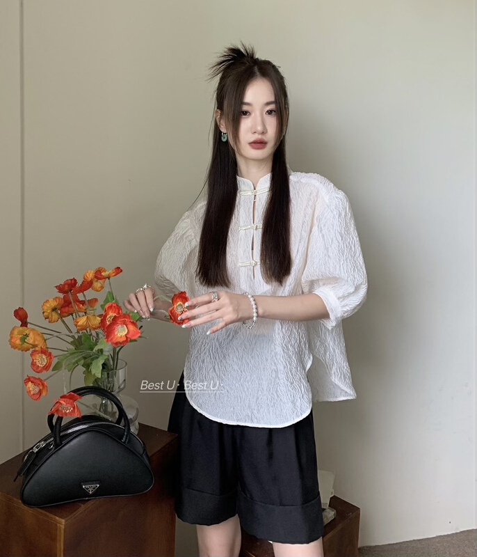 [best u] stand collar design Vintage shirt 56177\lsw
