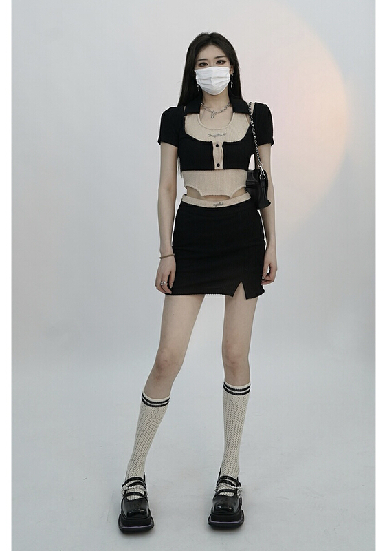 [fan fan] simple blouse + slim Vest + versatile skirt three piece suit 5919\jj