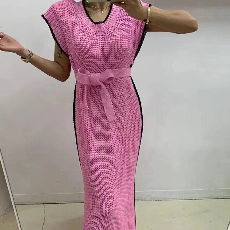 [31 fashion] Korean knitted medium length dress (with belt) 1653\hjy