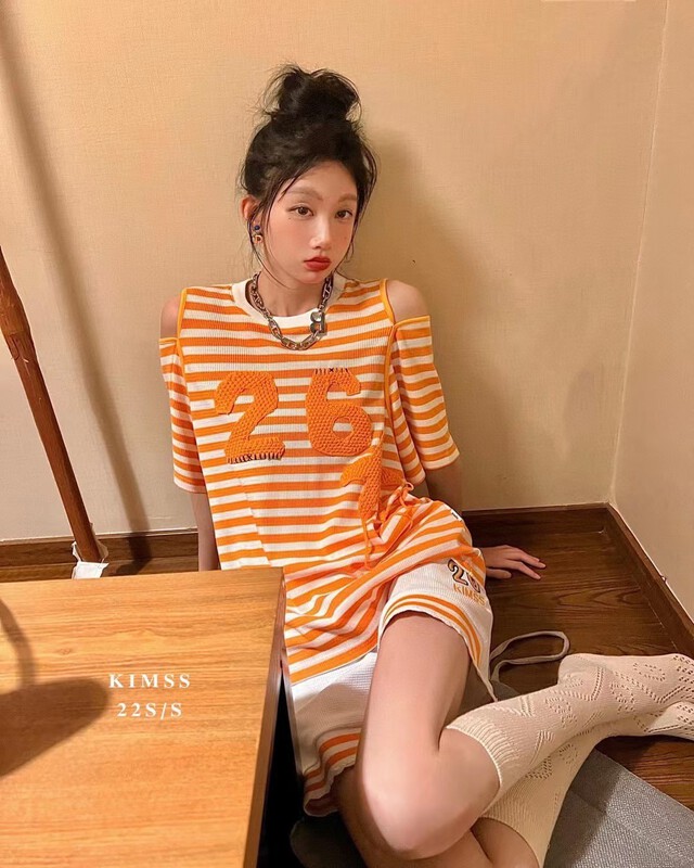 [m.zz] stripe Korean loose short sleeve T-shirt 9226\lsw