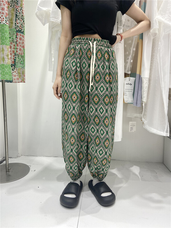 [nnbaby] simple retro pattern elastic waist casual pants wz1957\cls