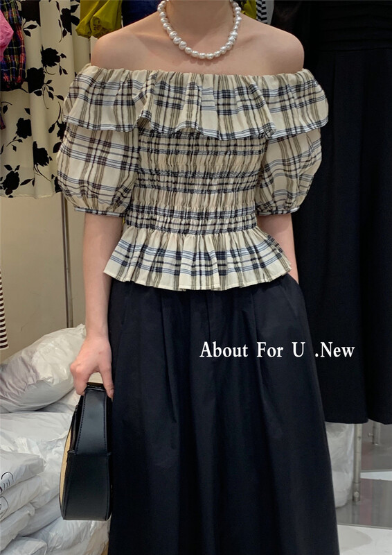 [about for u] herringbone neck Plaid Pullover elegant little shirt 66268\zxx
