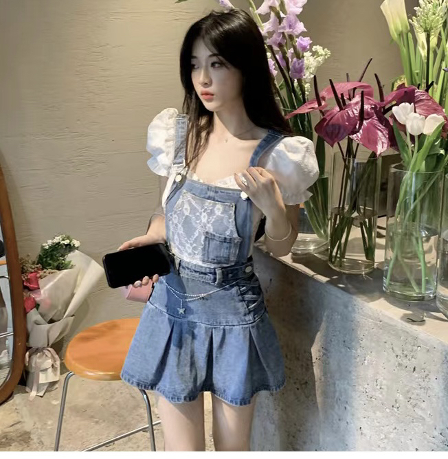 [fan fan] simple blouse + age reducing strap skirt two piece suit 211\jj