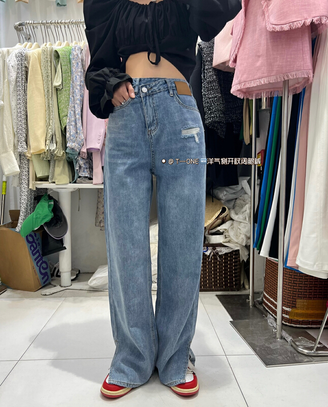 Original price 84.60! In early summer! [t one] Korean style wide leg slim western style jeans 9065\lsl