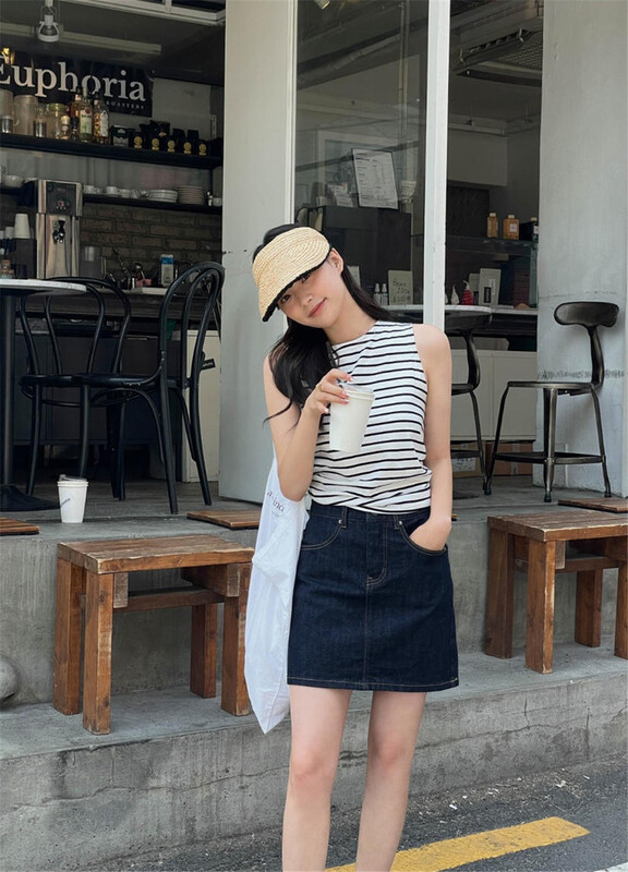 [acme ground] high waist slim A-line short denim casual skirt 1917\cls