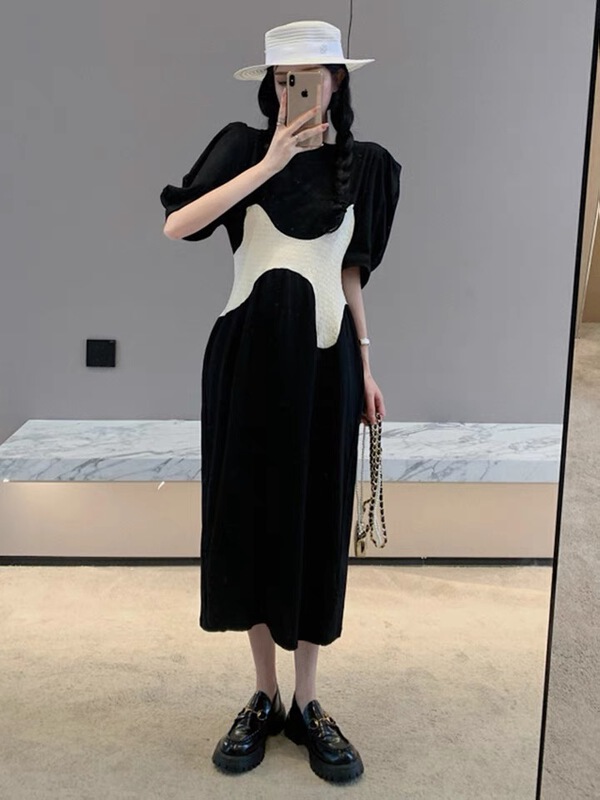 [77.shop] splice sleeve crimp dress 9229\wtt