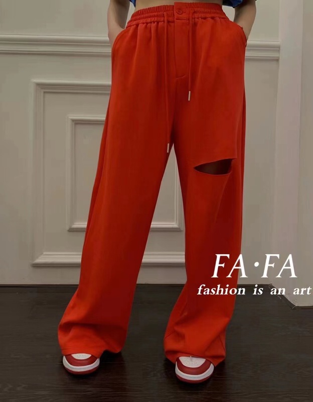 [E.S] elastic waist fashion casual pants with holes 2209\lsw
