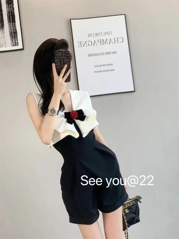 [see you] slim and color matched suit Jumpsuit (with detachable flowers) 2033\pcz
