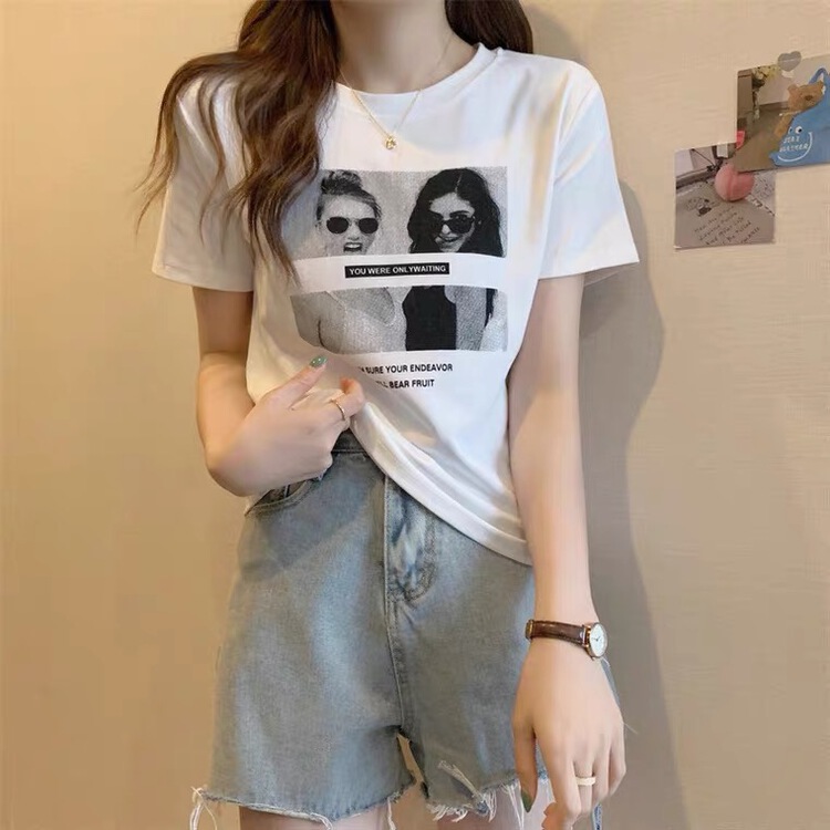 [as Aishan] printed Pullover Korean Short Sleeve T-shirt 2203\wtt