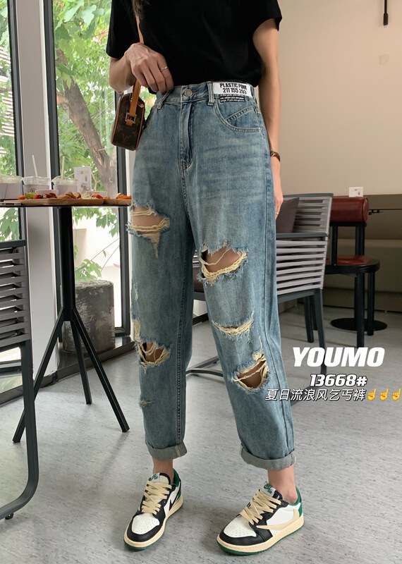 [suxinlan /youmo] Korean version of baggy jeans with holes 13668\cqw