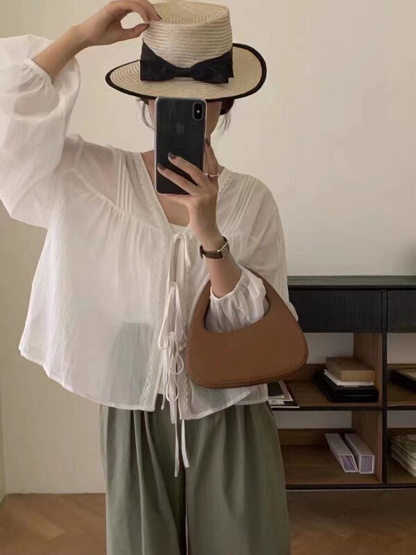 [Naikan Nik] V-neck lace up long sleeve shirt 9773\gyj