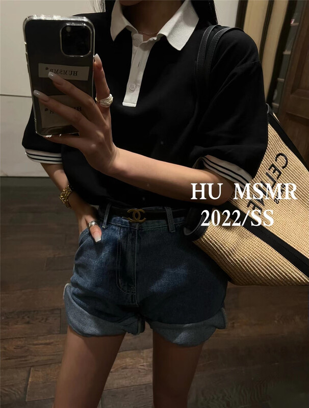 In early summer! [Hu] simple casual loose short sleeve contrast color polo shirt ys1-6686\zyh