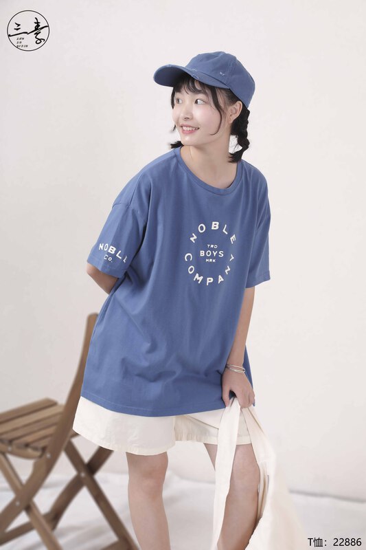 [original three plain clothes] literary and artistic casual printed loose short sleeve T-shirt 22886