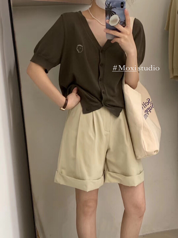 [Moxi] comfortable Korean pure color versatile T-shirt 56597\xj