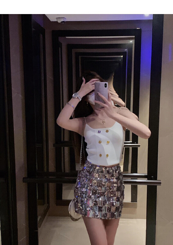 [x · h studio] heavy industry color Sequin design high waist A-line skirt 06242\ozq