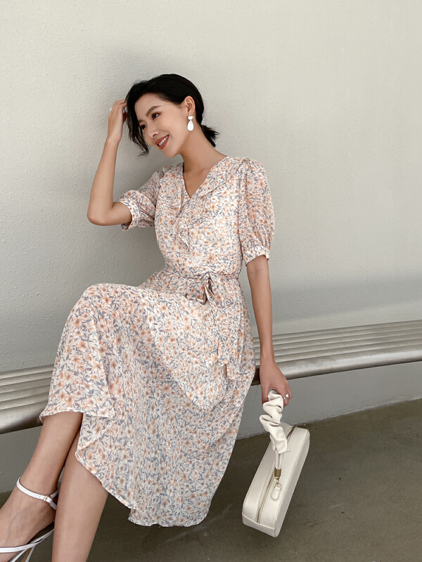 [style] featured floral Ruffle V-neck dress f7276\jhy