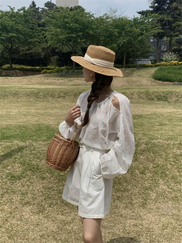 [acme ground] simple long sleeve design lace up blouse 1962\cls