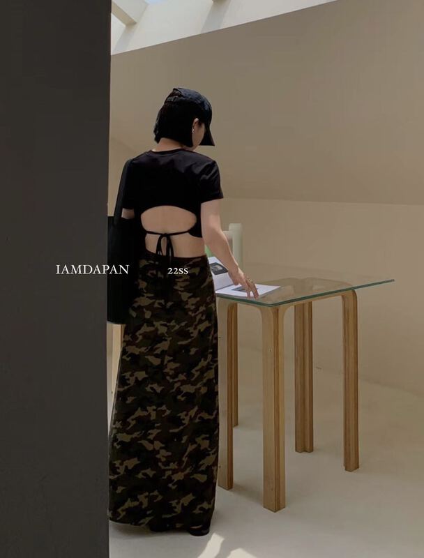 [I am Dapan] bandage design round neck short sleeve T-shirt 7087\zxl