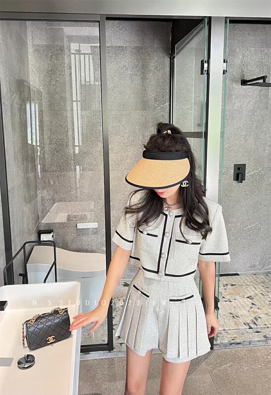 [N.S] small fragrance color contrast short coat + slim skirt pants two piece suit 1702\wpl