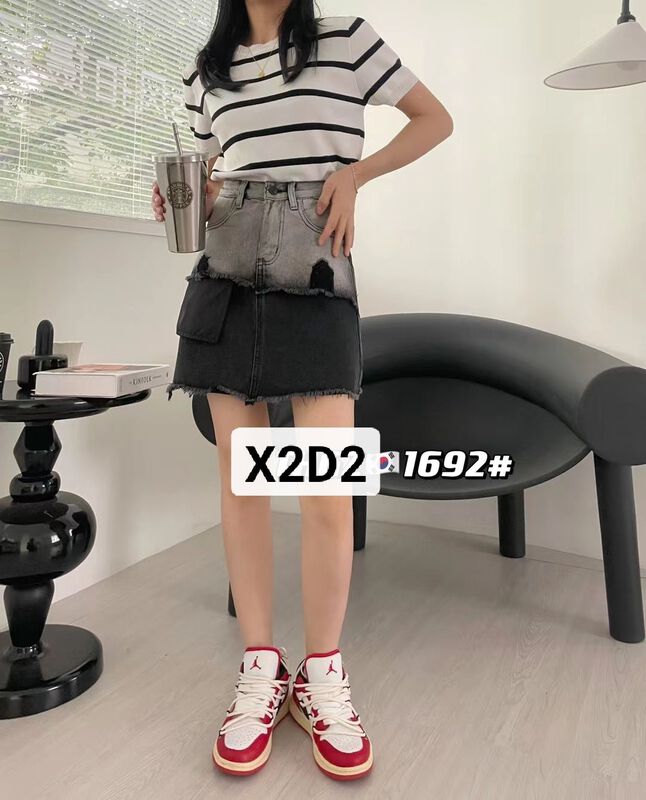 [x2d2] gradient fake two piece A-line denim skirt 1692-1\wtt