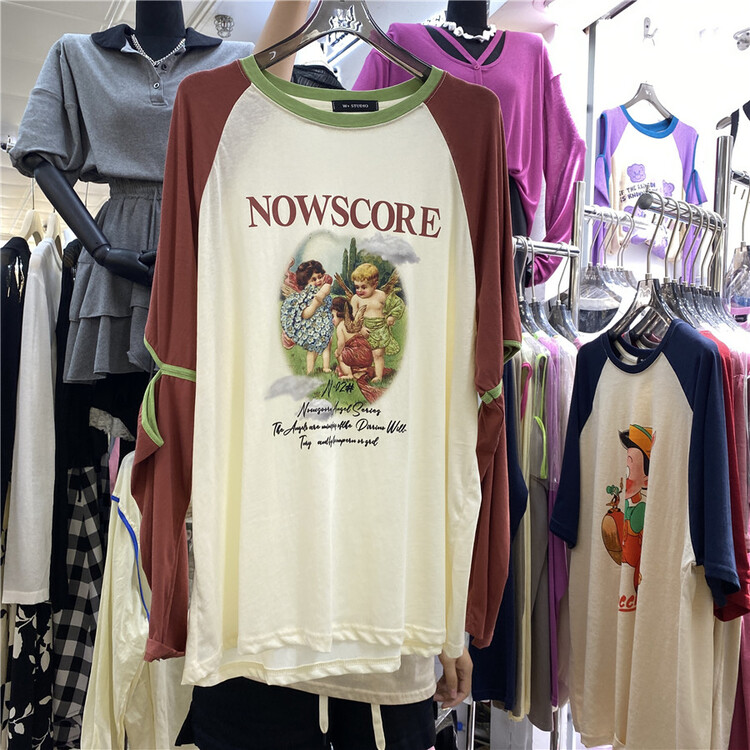 [w+] color blocking children's printed loose sunscreen long sleeve T-shirt 6021\wtt
