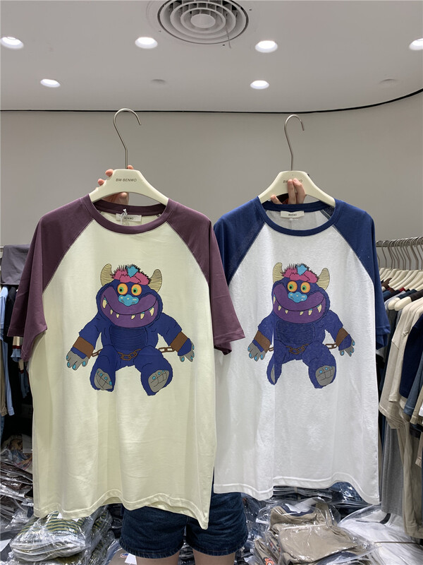 [benwo] Korean versatile cartoon printed short sleeve T-shirt ct06169\cls