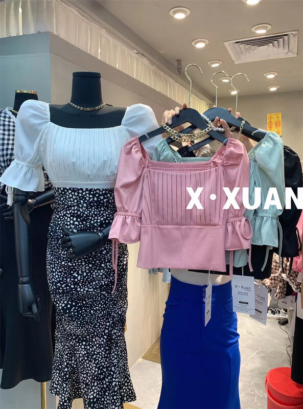 [x.xan] bubble sleeve square neck Korean shirt (excluding necklace) 7381\pcz