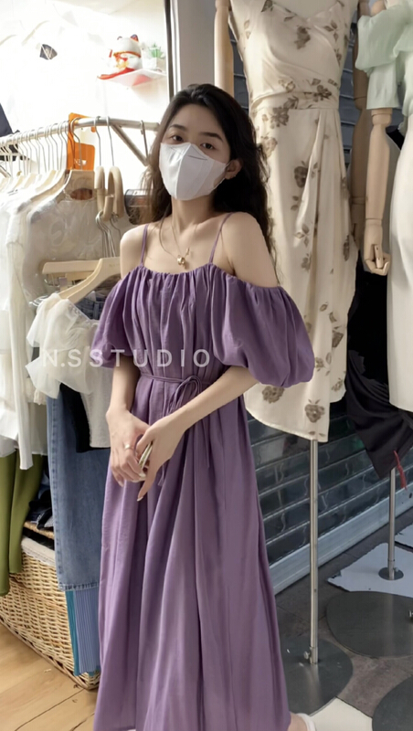 [N.S] Korean retro suspender dress (with waist rope) 2066\wpl