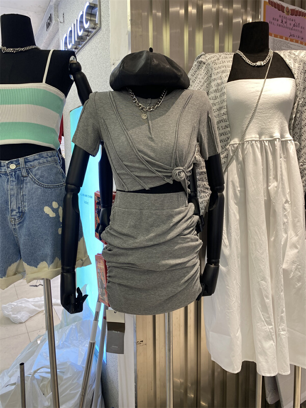 [3+ (new.s)] casual short sleeve shirt + Hip Wrap Skirt Set ys1-0141\ozq