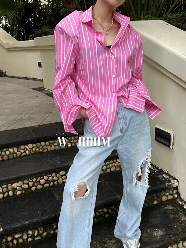 [w.room] casual shoulder pad stripe shirt 2528\zxl