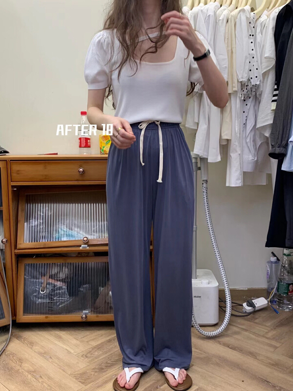 [after 18] elastic waist loose wide leg casual pants 695\zjy