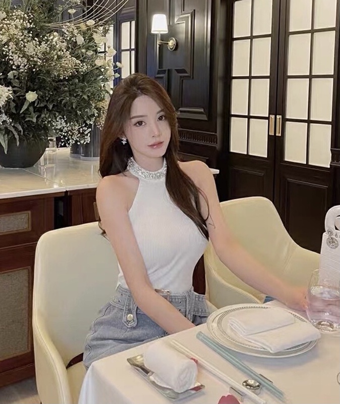 [Linna] sleeveless round neck slim vest / sling 82829\zxx