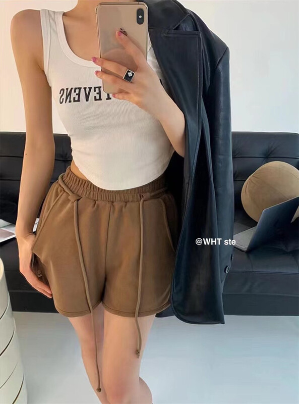[wht] elastic waist versatile lace up casual shorts ys1-6049\wtt