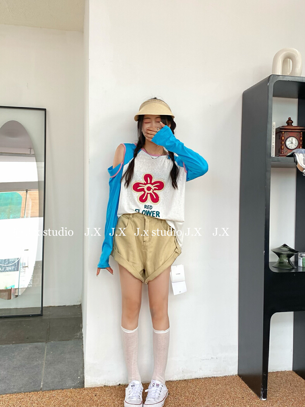 [JX] contrast color flower fashion sunscreen shirt 1552\wtt
